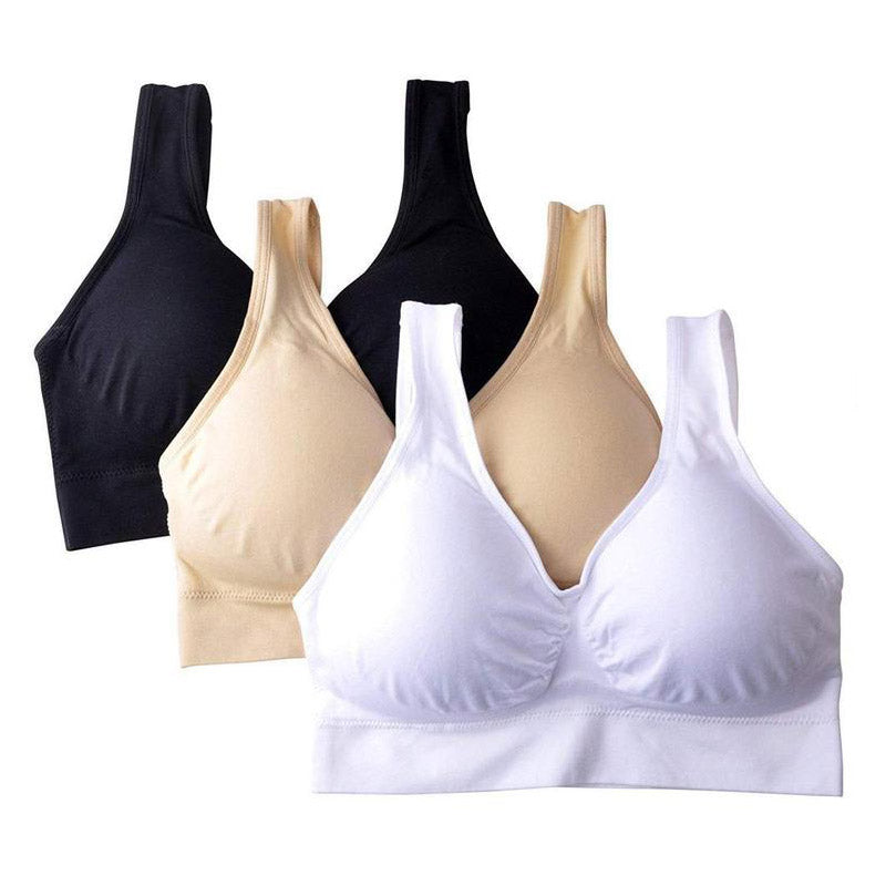 Padded Air Bra, Padded & Non-Wired Bra For Women & Girls, Free Size (Size 28 to 44) – Pack of 3 Air Bra / Black, White & Beige