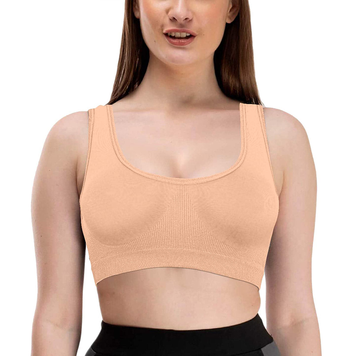 Padded Air Bra, Padded & Non-Wired Bra For Women & Girls, Free Size (Size 28 to 44) – Pack of 3 Air Bra / Black, White & Beige